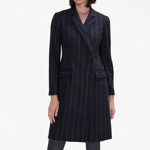 MM Lafleur Park Navy Pinstripe Single Breasted  wool cashmere coat Sz M
